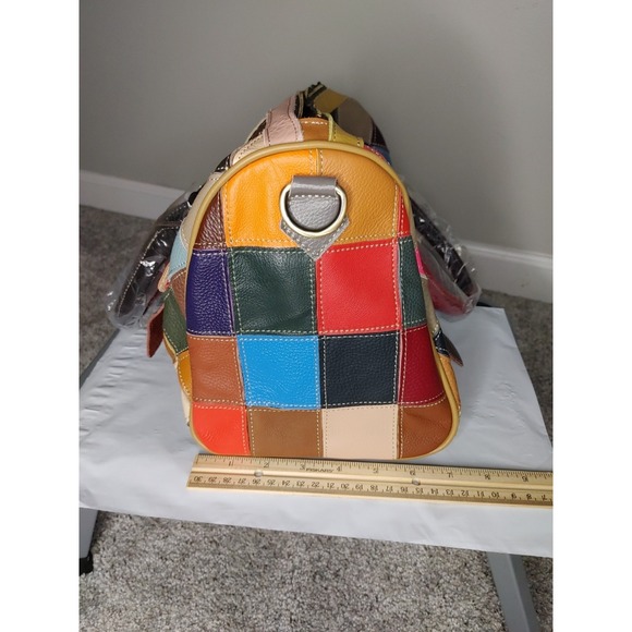 Vintage European Colorful Patchwork Leather Hand Shoulder Bag Purse Cottage New - Picture 3 of 8